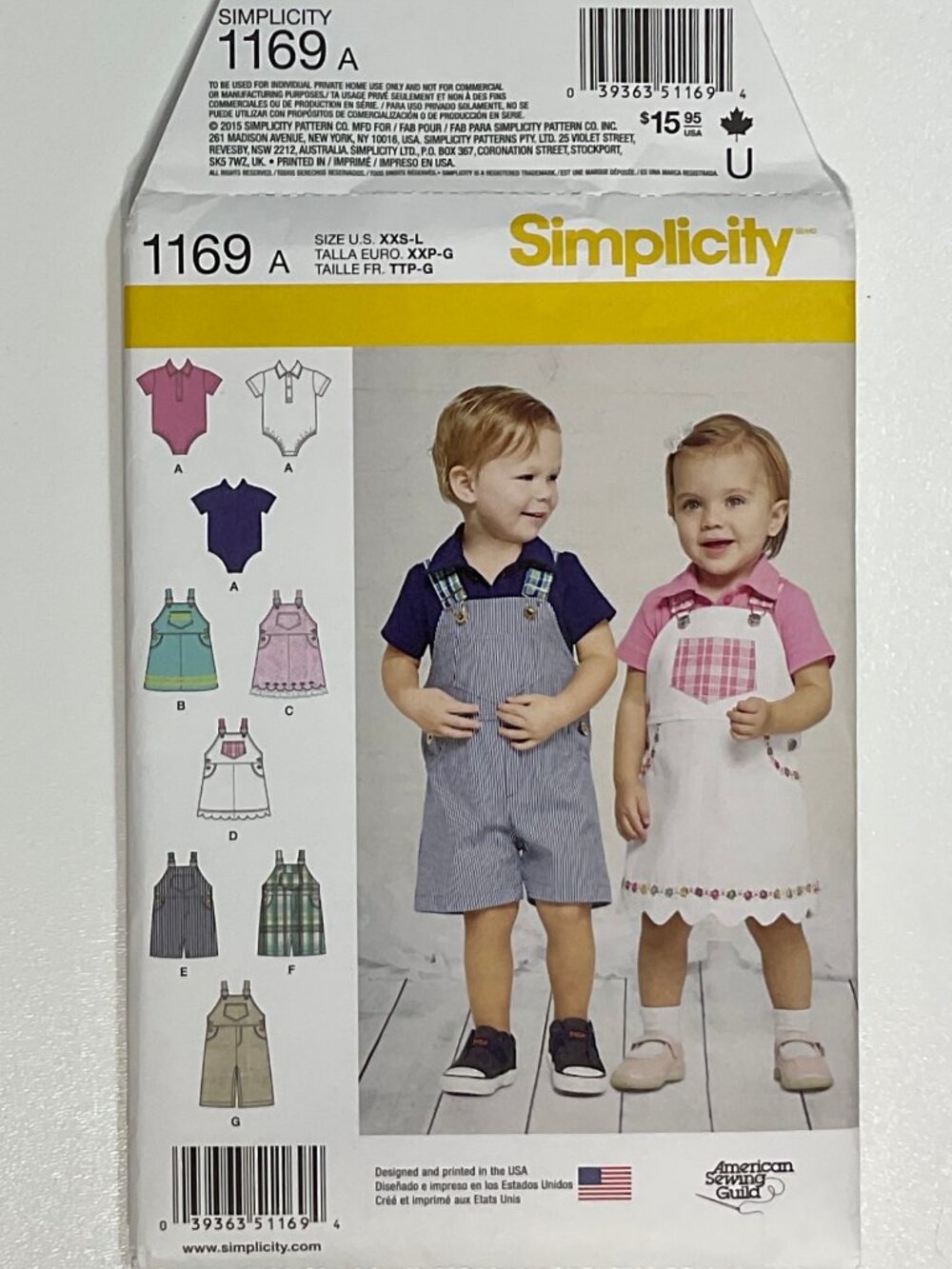 Simplicity 1169 Baby Toddler Clothes Uncut Sewing Pattern XXS-L Unisex